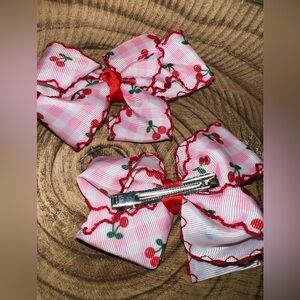 Pink Cherry Print Hair Bows for Kids